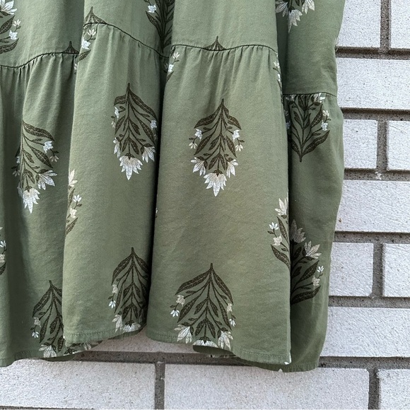 Old Navy V-Neck Mini Swing Dress Olive Green Block Print Tiered Cotton Blend - Picture 6 of 14